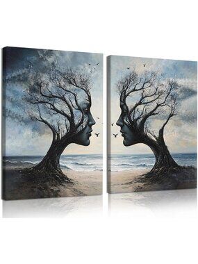 2-Piece Tree of Life Canvas Wall Art Set - Surrealist Nature Decor for Home